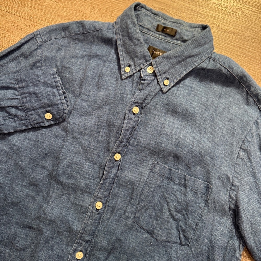 J.Crew Shirt Mens Medium Blue 100% Irish Linen Baird McNutt Slim Summer Preppy